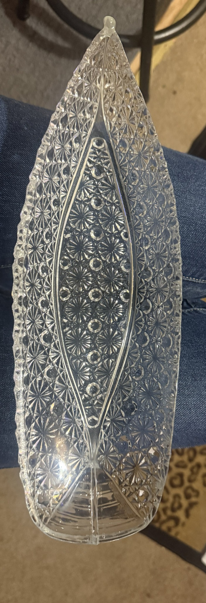 Pressed Glass Leaf-Shaped Serving Dish or Relish Tray