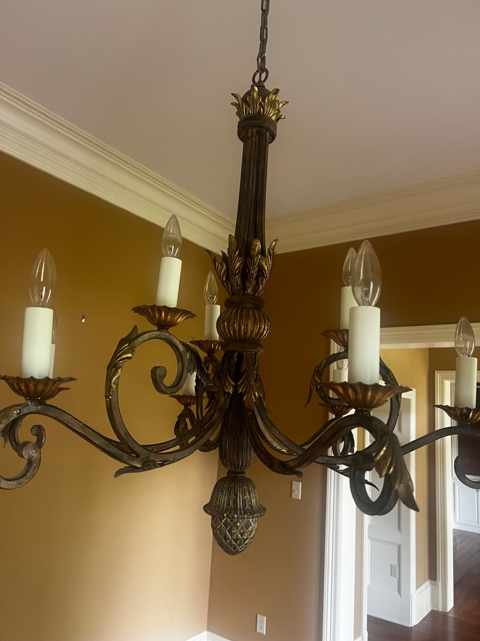 Ornate wrought iron and gilt metal chandelier