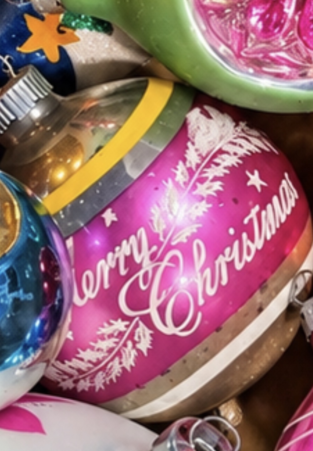Vintage Christmas glass ornament (pink "Merry Christmas" ball ornament)