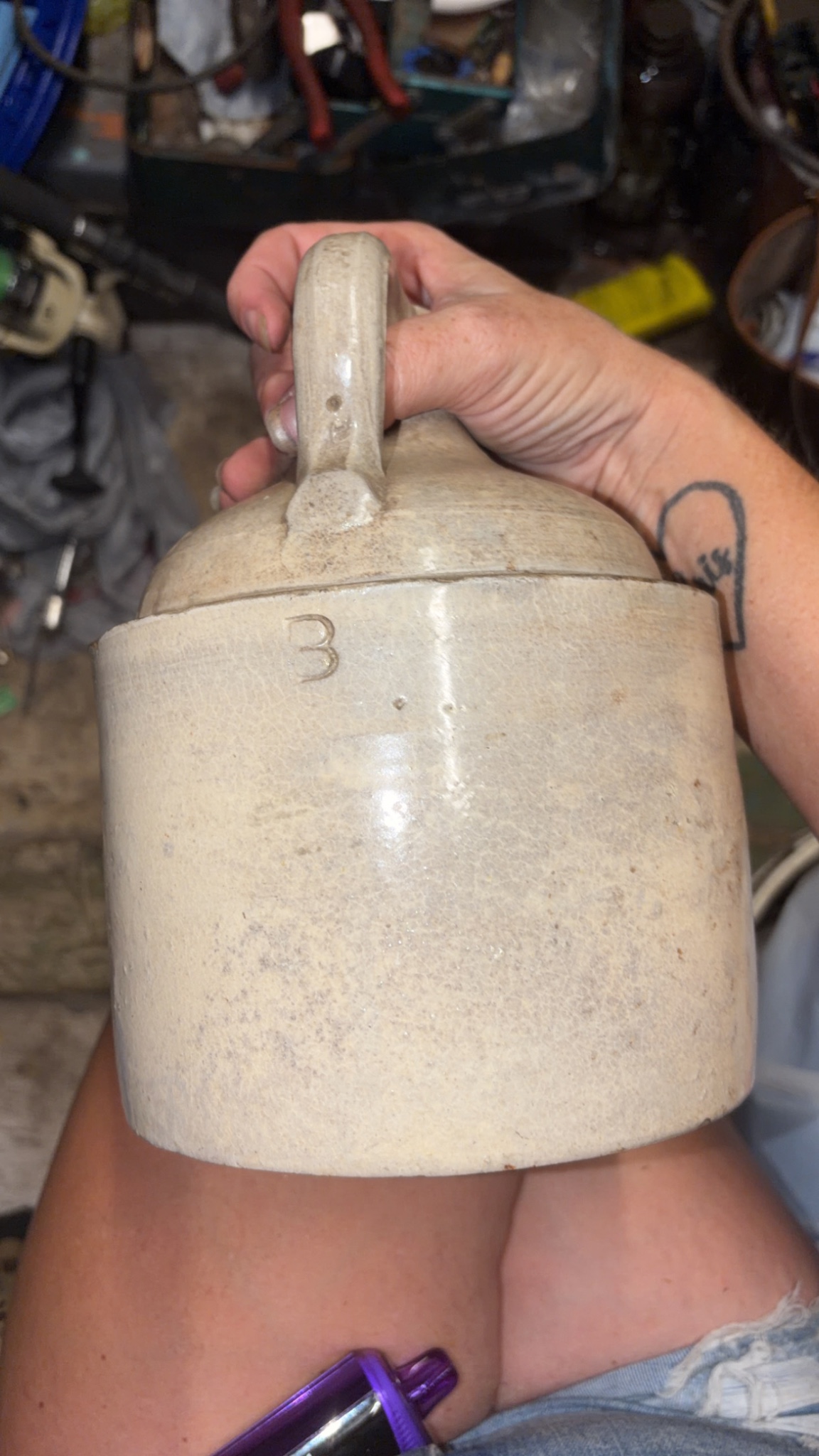 Stoneware crock or handled storage jar
