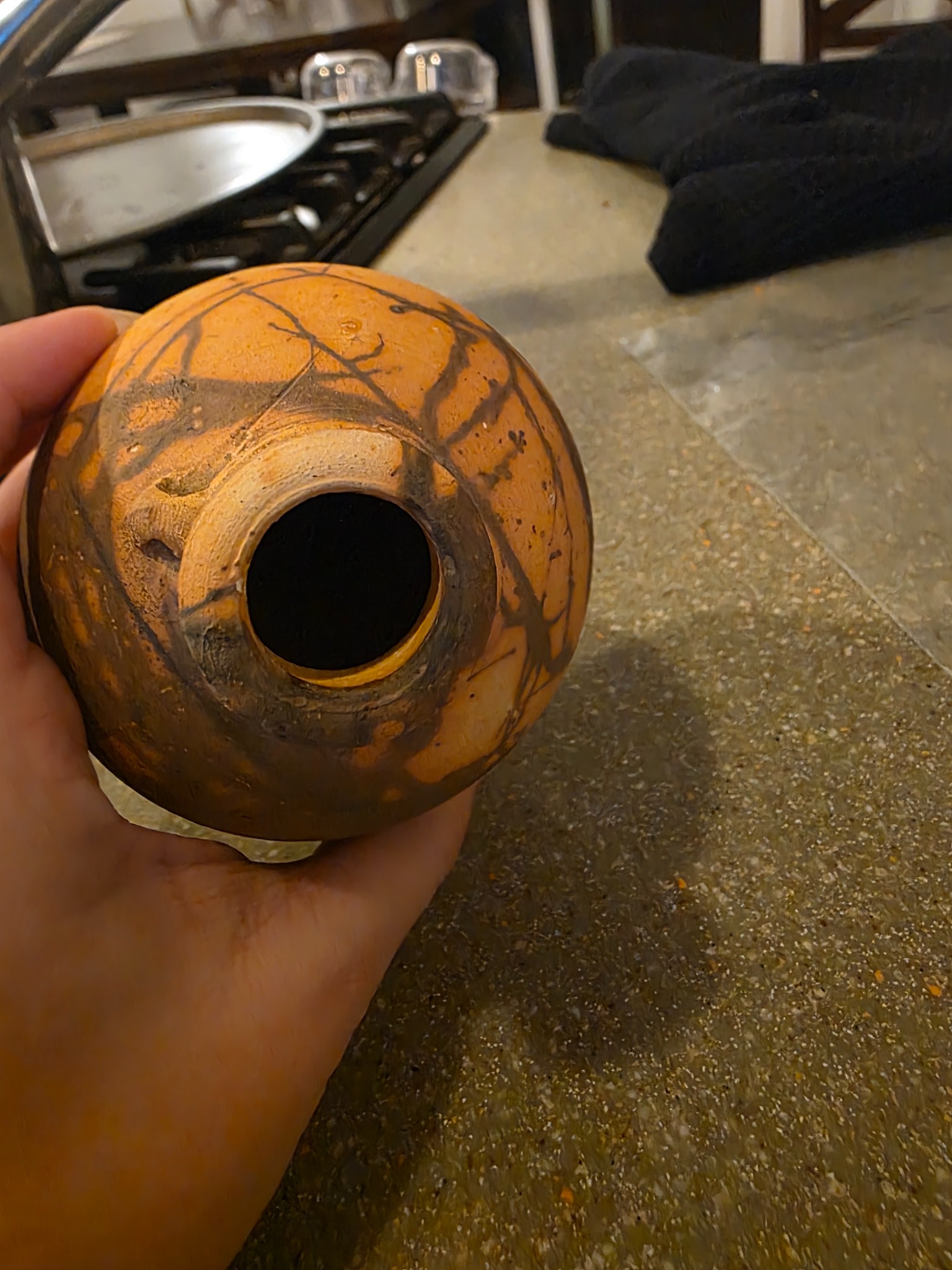 Small turned wooden vessel or spindle-whorl-like object