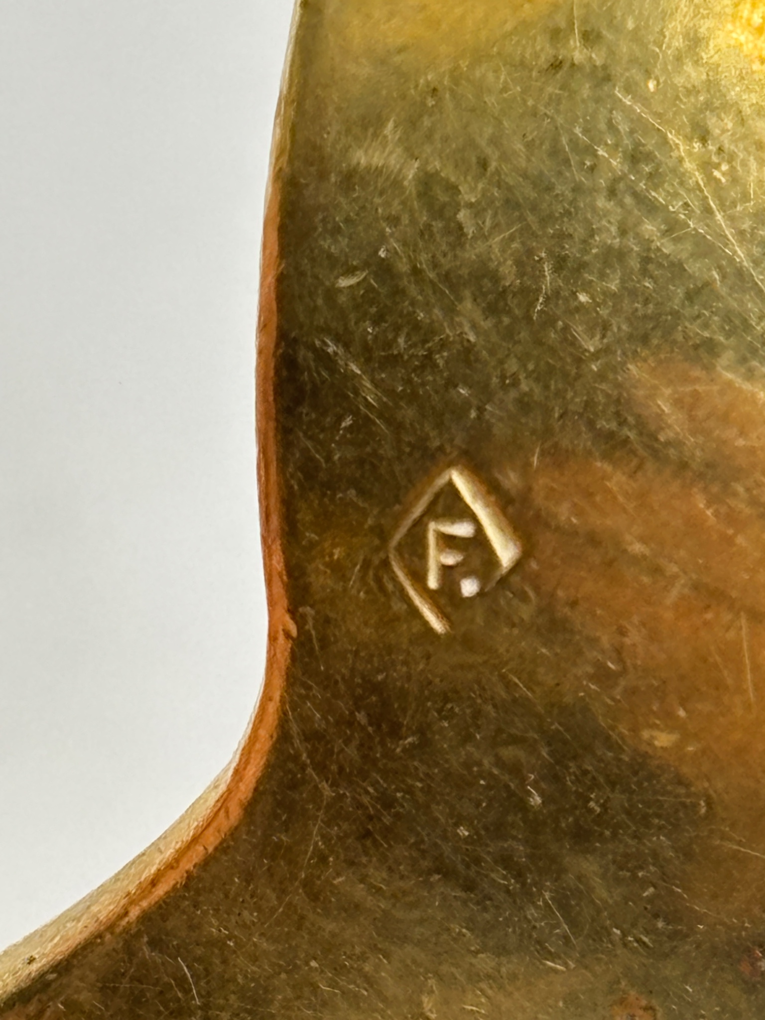Brass or bronze metal vessel/utensil with maker's mark
