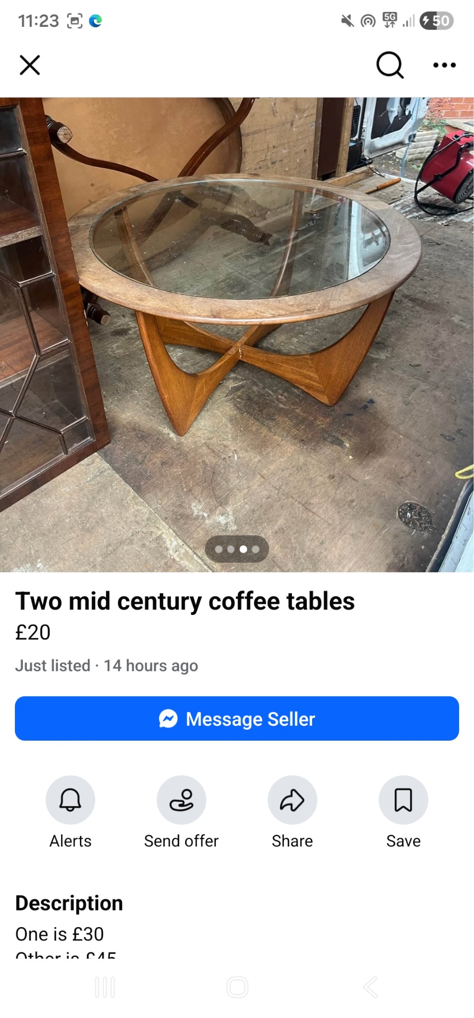 Mid-century modern round coffee table with glass inset top