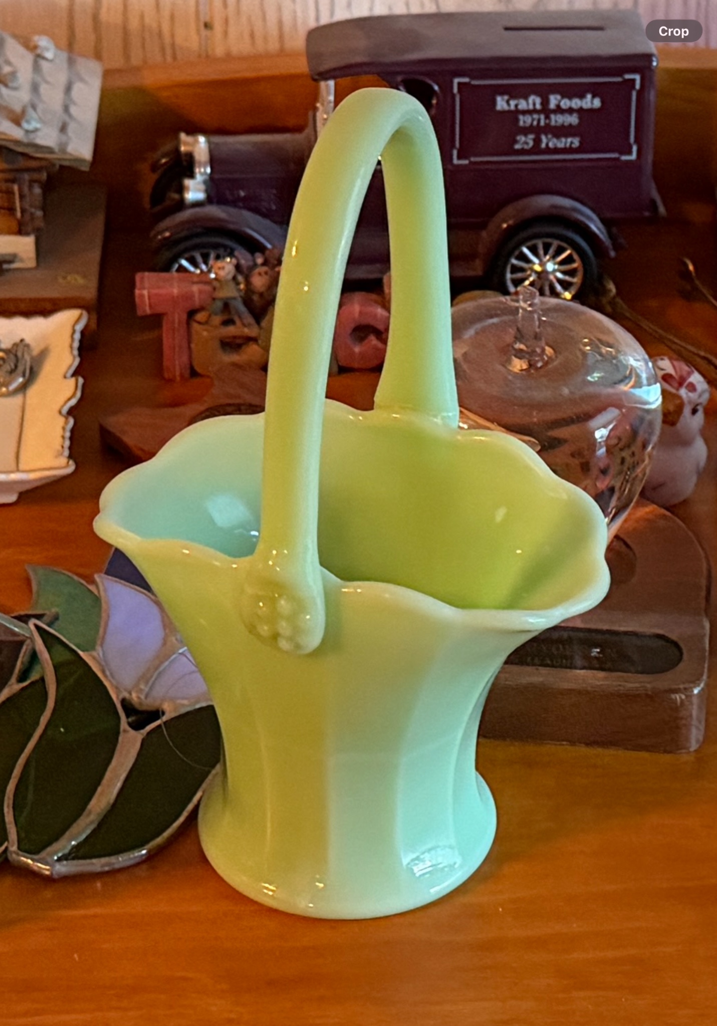 Fenton-style opalescent glass basket