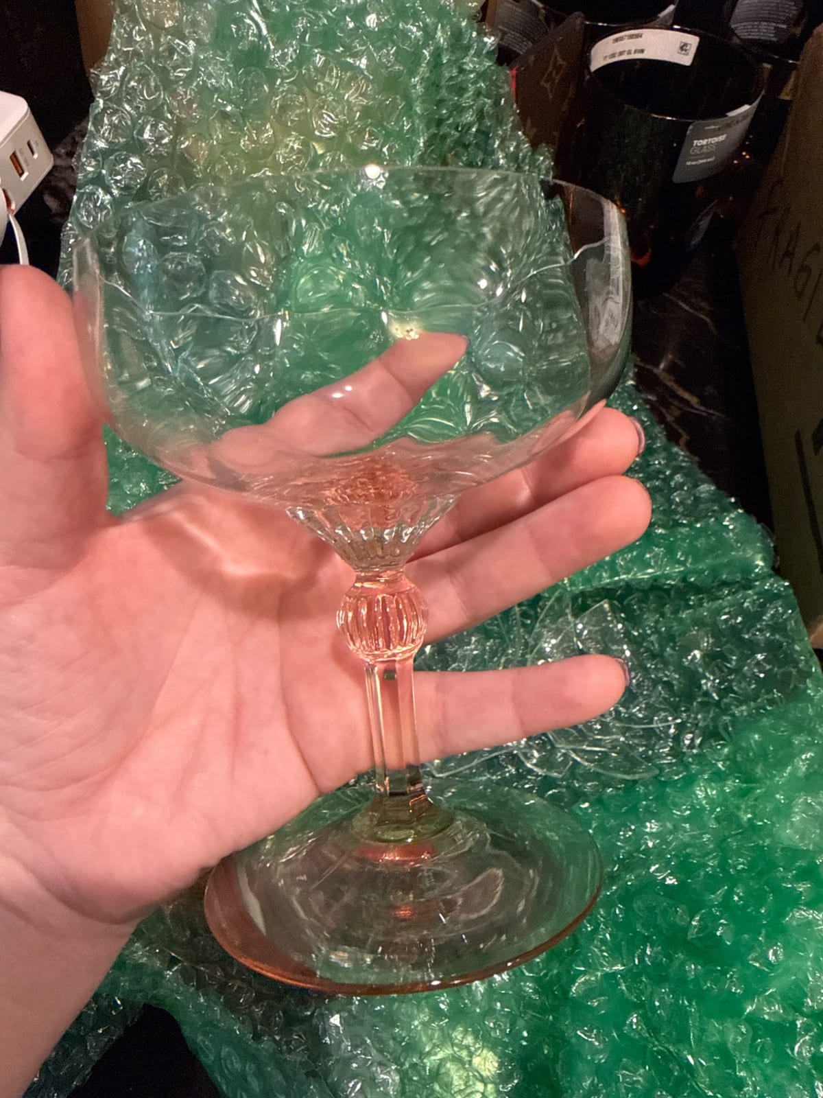 Art glass stemmed goblet / wine glass