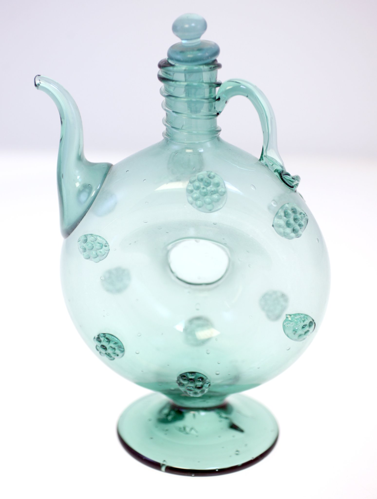 Art glass ewer or decorative pitcher with applied bubble decoration