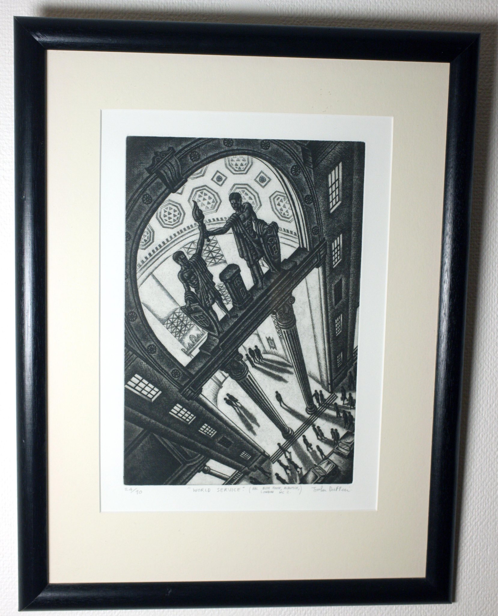 Framed limited-edition black-and-white print titled "World Service"