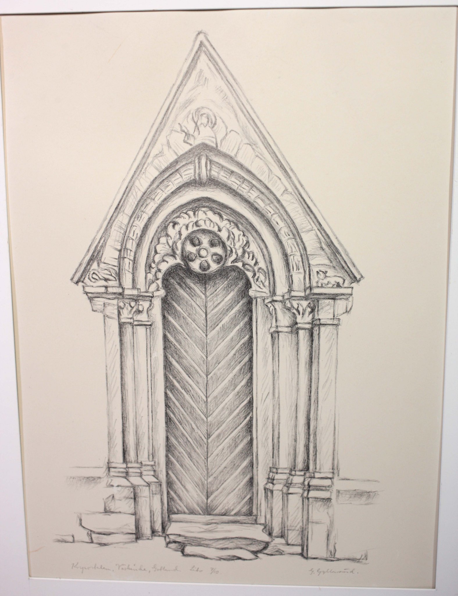 Architectural pencil drawing of a Romanesque/Gothic church portal