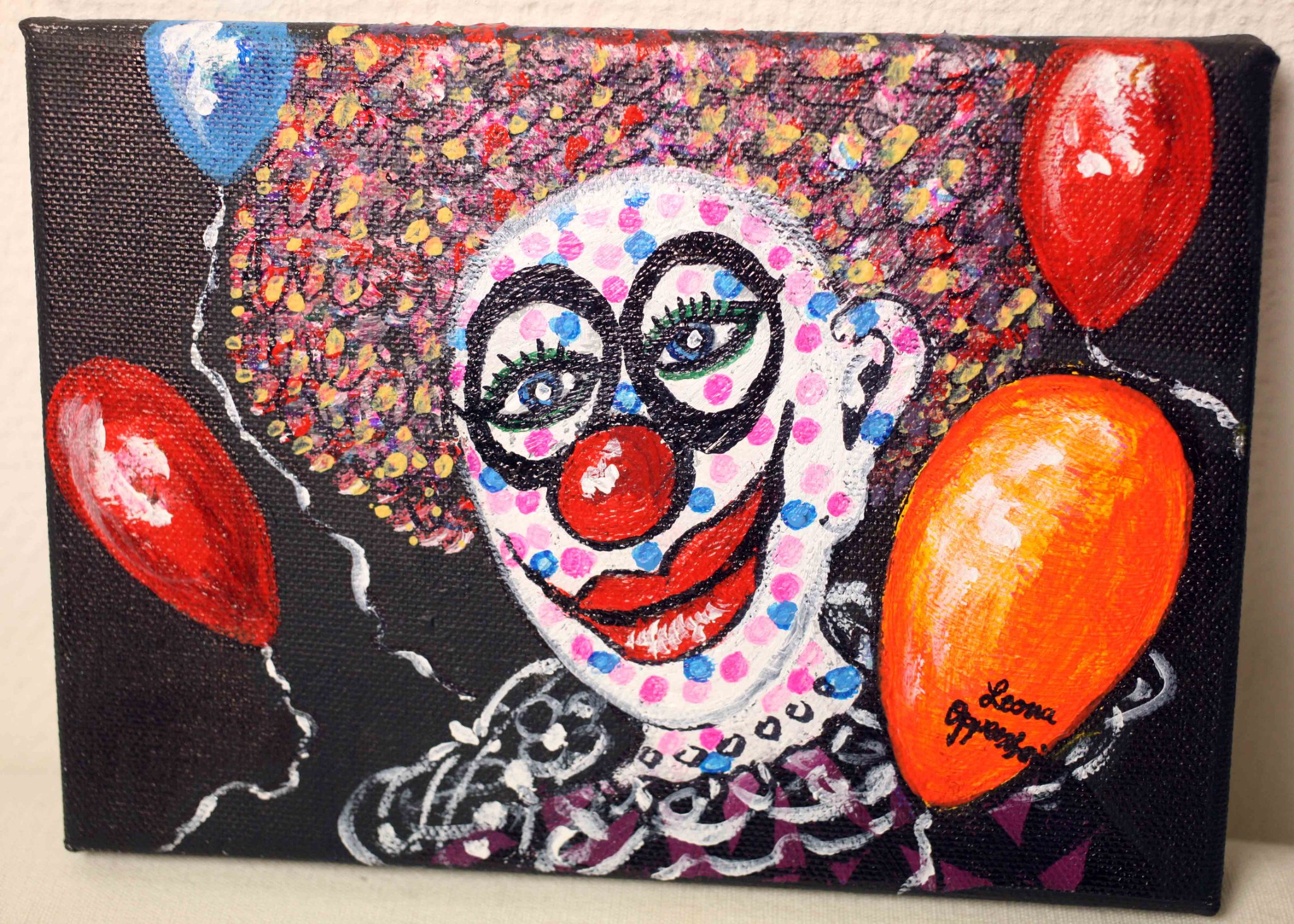 Small contemporary clown portrait painting on canvas