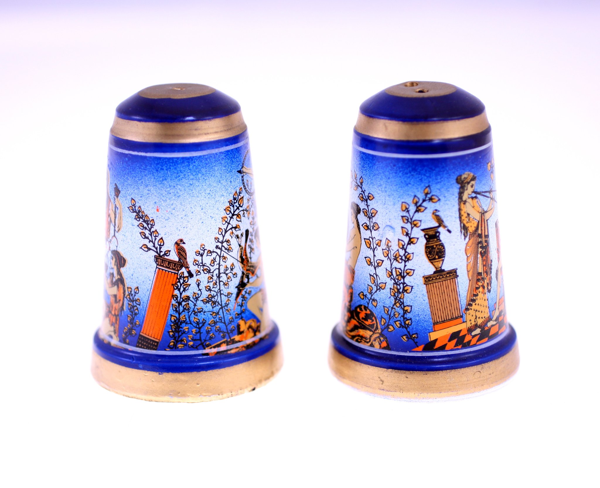 Pair of decorative ceramic thimbles or miniature souvenir thimbles