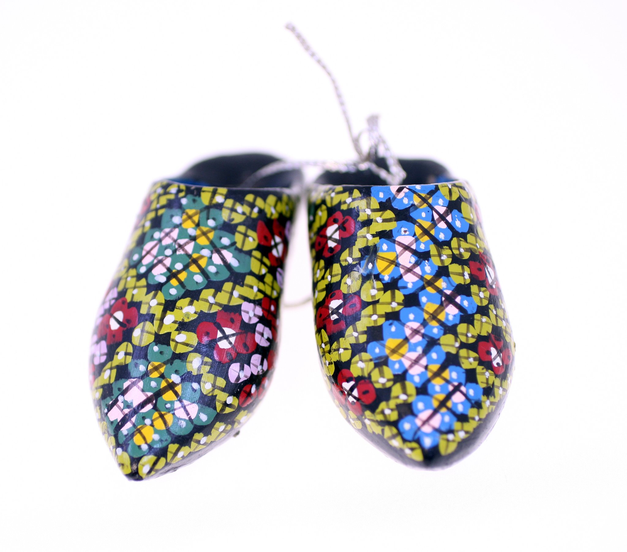 Pair of hand-painted wooden clogs or decorative shoe forms