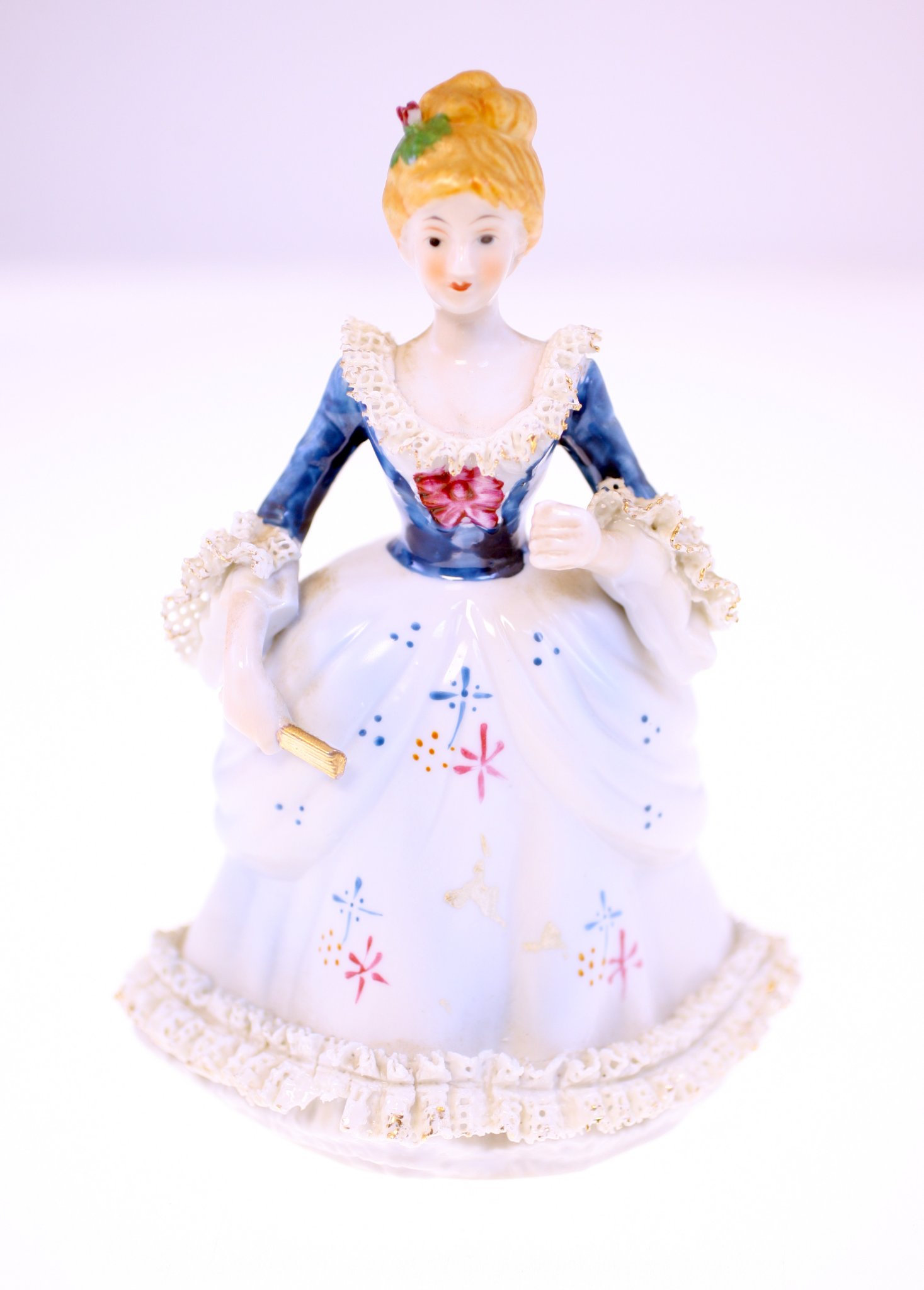 Porcelain lady figurine / decorative bisque doll-style figurine