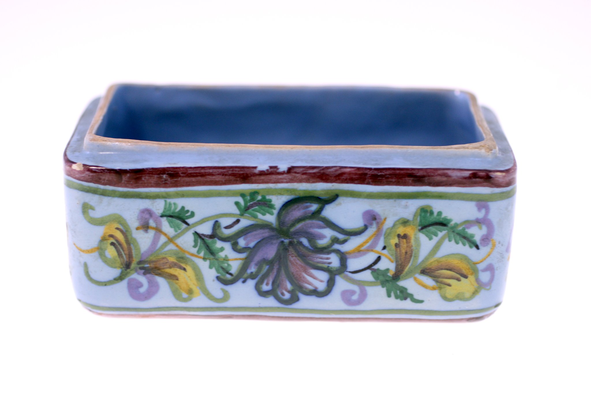 Hand-painted ceramic rectangular planter or cachepot