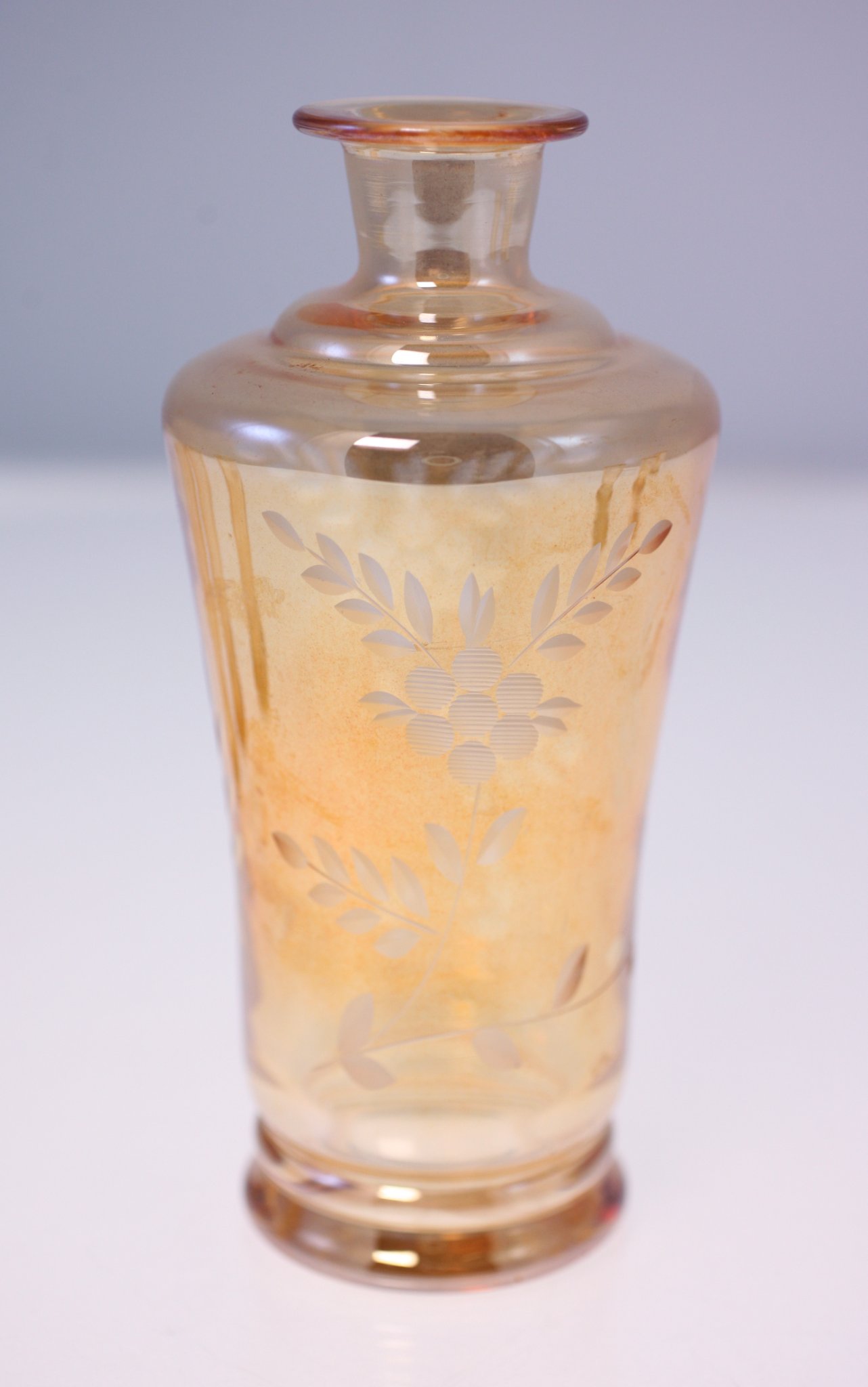 Etched amber glass vase or bottle