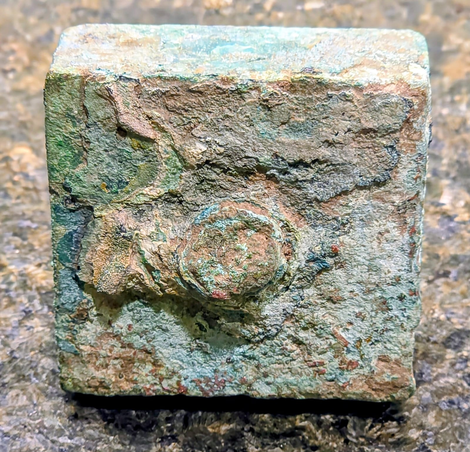 Corroded copper-alloy fitting or decorative mount