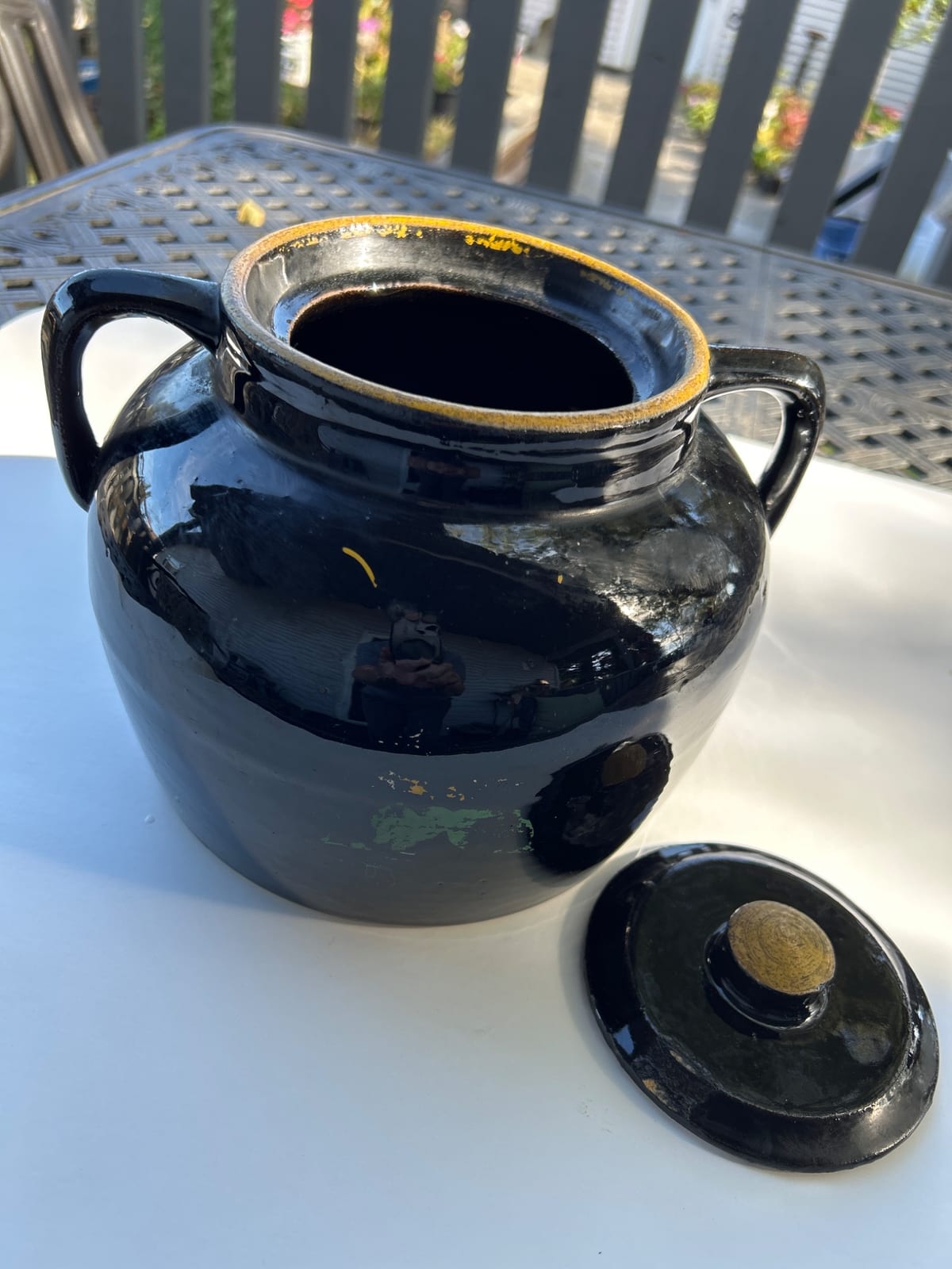 Black glazed ceramic lidded storage jar / kitchen canister